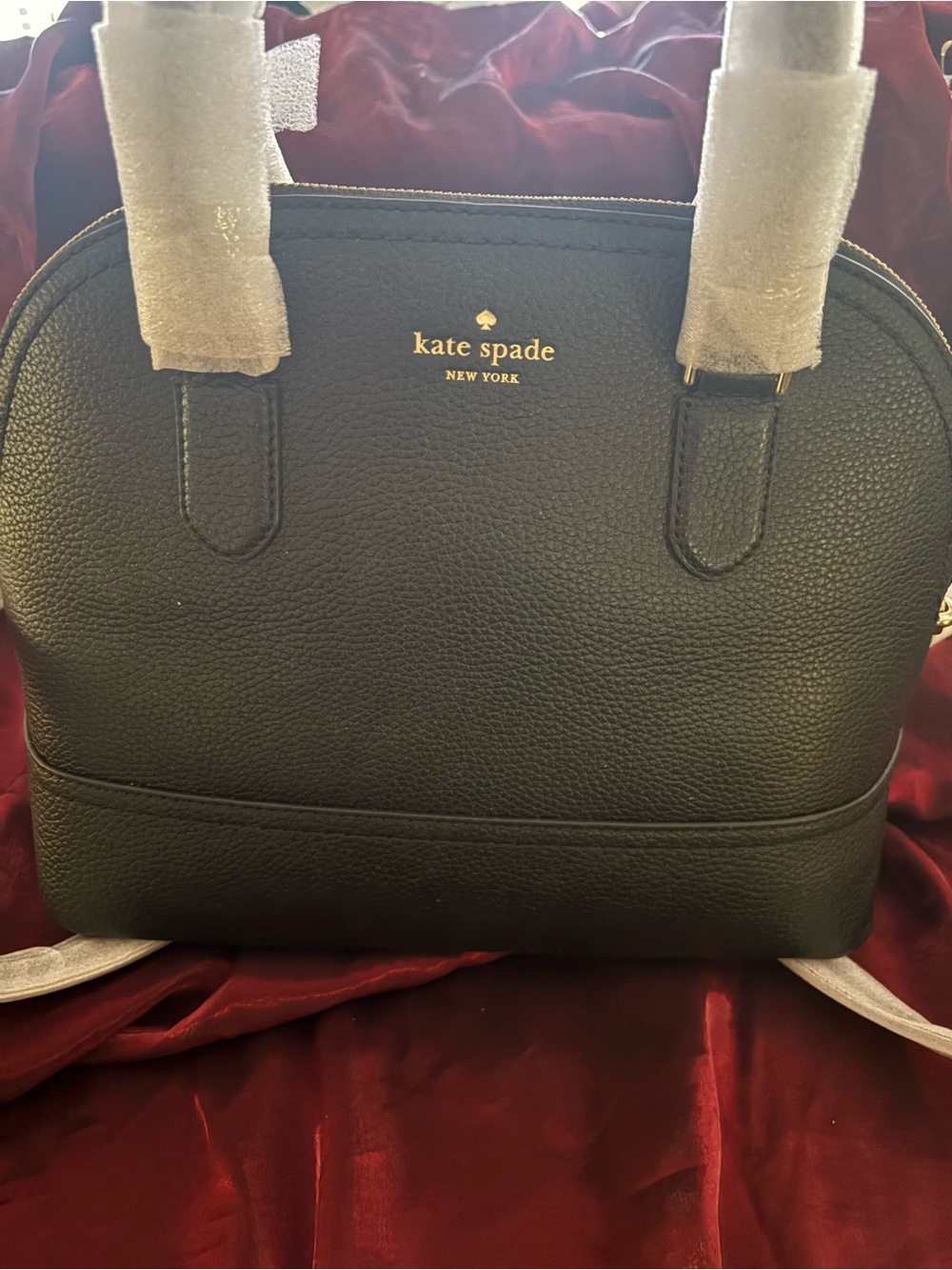 NWT Kate Spade Black Pebbled Leather Dome Satchel Crossbody